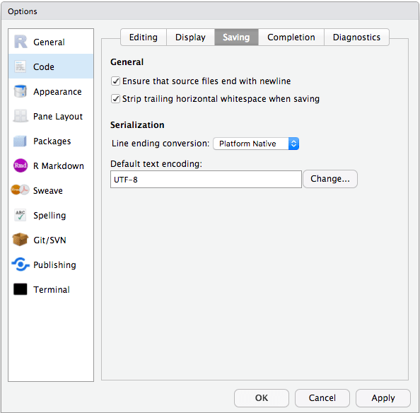 Ensure that source files end with newline in RStudio