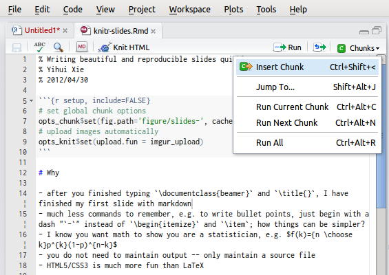 R markdown interface in RStudio