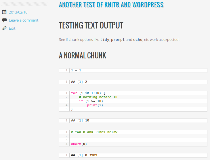 knitr, R Markdown and WordPress